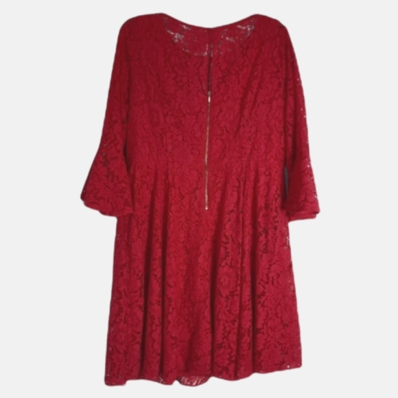Lane Bryant Women's Lace Dress Bell Sleeve Red Plus Size 16W Zip Back Keyhole - Picture 2 of 9